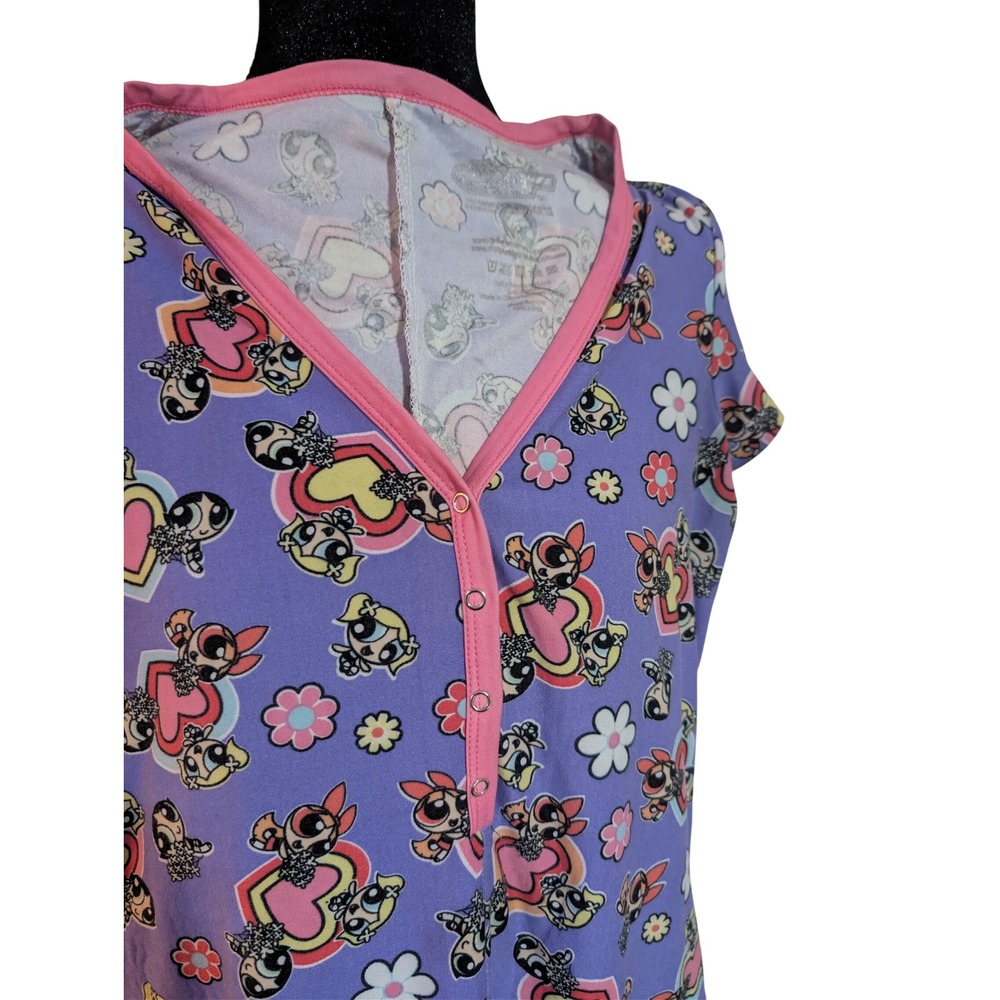 Powerpuff Girls Sleep Romper Purple Character Print Henley Pajamas 0586 - Picture 2 of 4